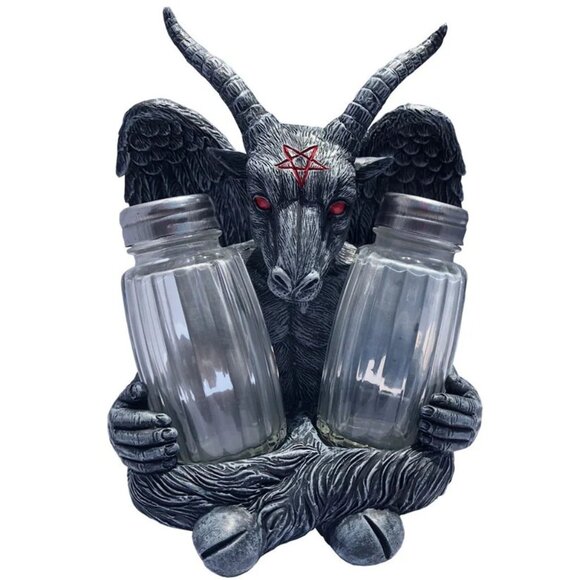 Baphomet Goat Head Salt and Pepper Shakers Satan Pentagram Kreepsville 666 New - Picture 2 of 6